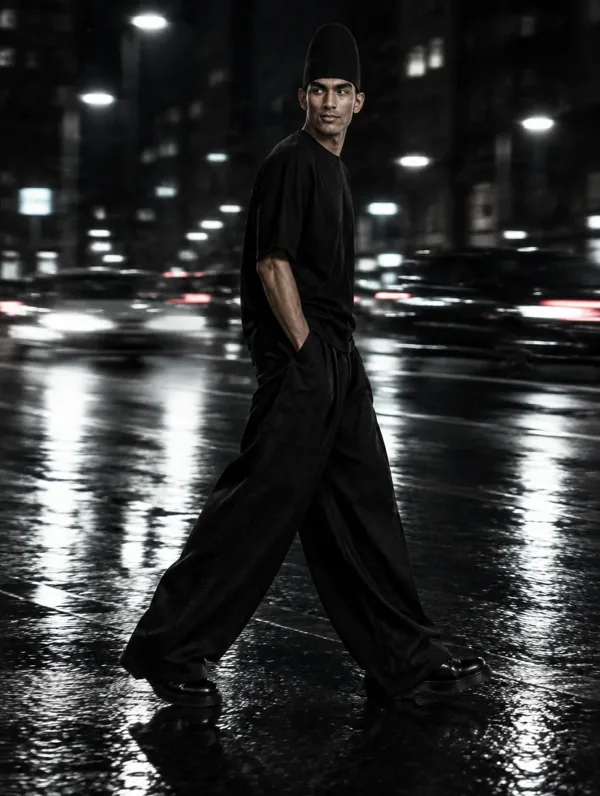 The muse on a wet street at night
